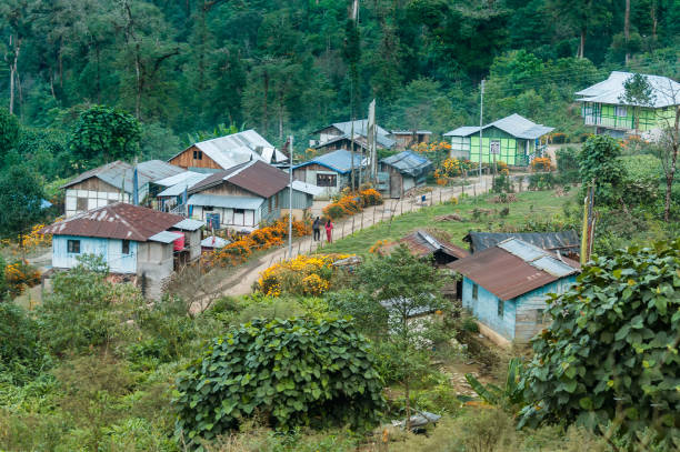 silerygaon village, sikkim - western usa mountain peak landscape farm imagens e fotografias de stock