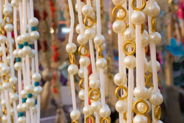 Necklaces, handicrafts on display during the Handicraft Fair in Kolkata , earlier Calcutta, West Bengal, India. It is the biggest handicrafts fair in Asia.