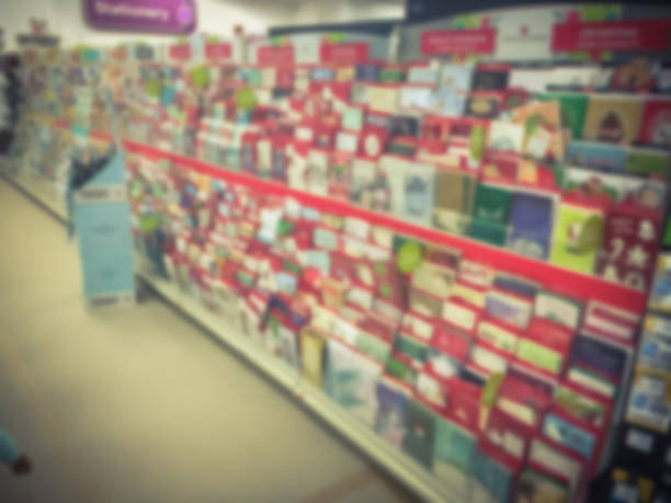 istock Blurred Christmas cards display at retail store in America 878820404