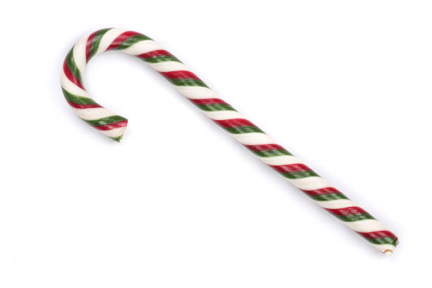 istock Candy cane striped isolated on white background. Top view 878843818