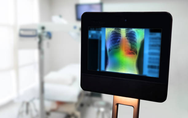 istock Artificial intelligence in smart healthcare hospital technology concept. Robot assistant , adviser use AI algorithm and machine learning detect Pneumonia and cancer cell in digital filmless X-Rays p 878843924