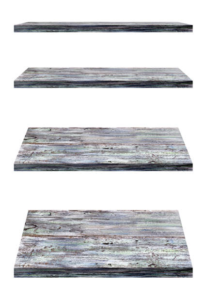 istock Wooden shelf  template set isolated on white background with clipping path. For decorated interior or montage of your product on shelf. 878863050