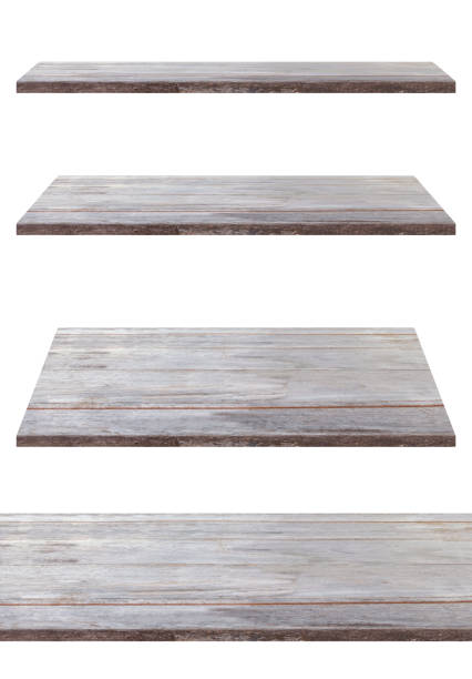 istock Wooden shelf  template set isolated on white background with clipping path. For decorated interior or montage of your product on shelf. 878863070