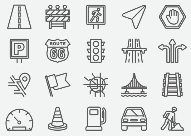 ilustrações de stock, clip art, desenhos animados e ícones de traffic line icons - railroad sign