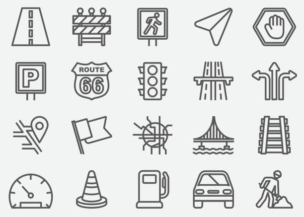 Traffic Line Icons Traffic Line Icons crossroad illustrations stock illustrations