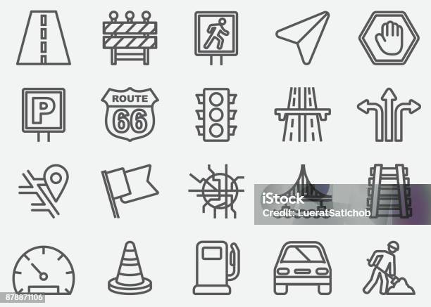 Traffic Line Icons Stock Illustration - Download Image Now - Icon Symbol, Road, Highway