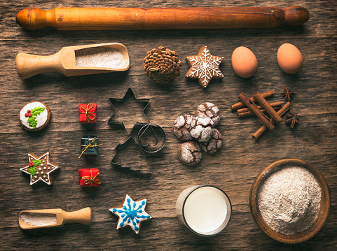 Illustration of a Preparing Gingerbread Christmas Cookies in Kitchen