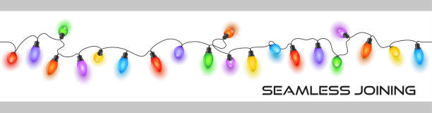 ilustraciones, imágenes clip art, dibujos animados e iconos de stock de brillante fiesta luces navidad con una decoración de cable multicolor - christmas lights