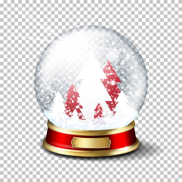 현실적인 크리스마스 유리 스노우 글로브, 절연입니다. - snow globe dome glass transparent stock illustrations
