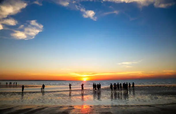 crowds come to watch the sunset at Mindil Beach Darwin