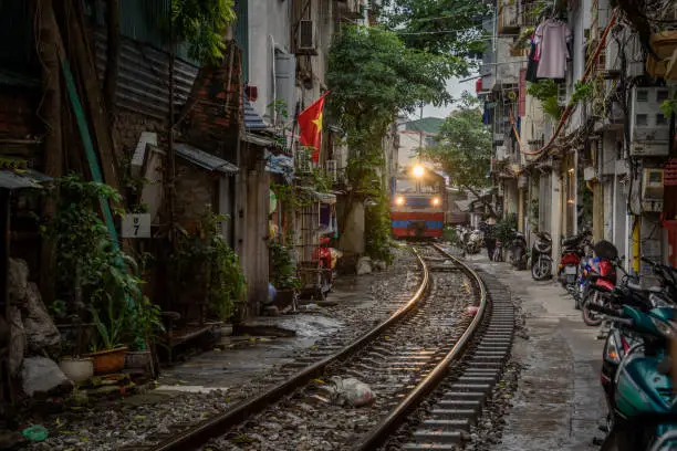 The Saigon to Hanoi Train line in Old Quarter Hanoi