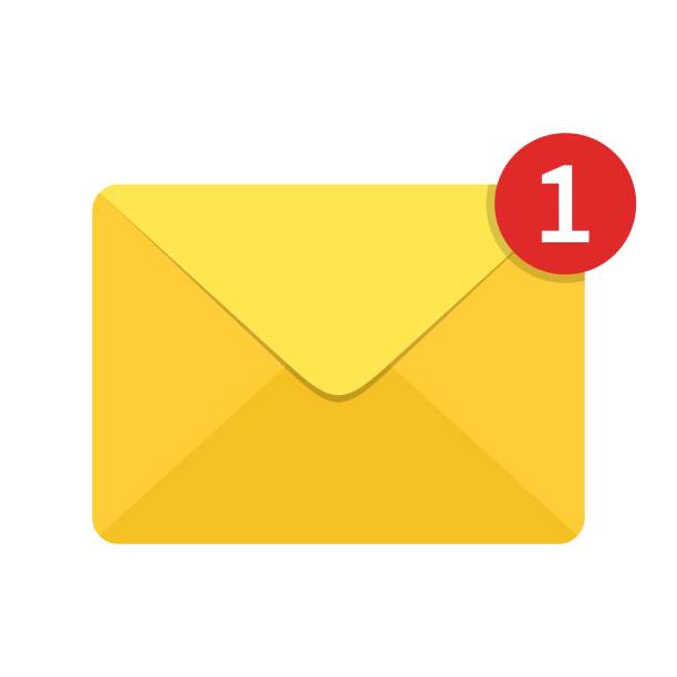 ilustrações, clipart, desenhos animados e ícones de carta de envelope com contra-notificação isolada no fundo branco. ícone do mail. conceito de entrada de mensagem de e-mail, serviço de entrega de email para rede social, web ou mobile app - email address