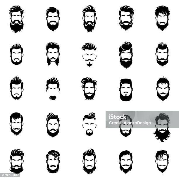 Men Beards And Hairstyle Icons Stock Illustration - Download Image Now -  Hipster Culture, Drawing - Activity, Men - iStock