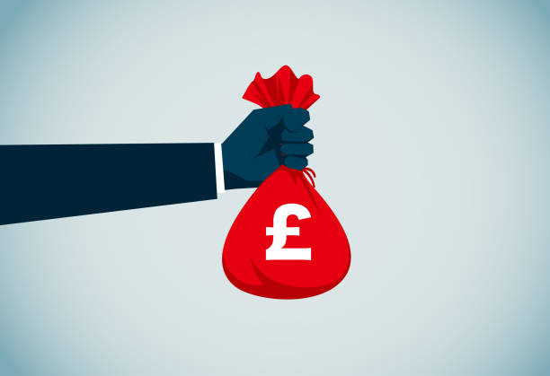 сумка с деньгами - pound symbol red british currency symbol stock illustrations