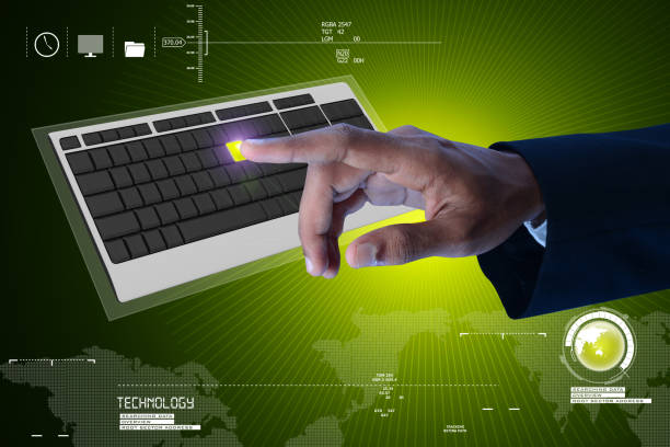 istock Business person touching digital computer keyboard 878970518