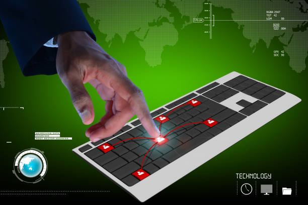 istock Business person touching digital computer keyboard 878995610