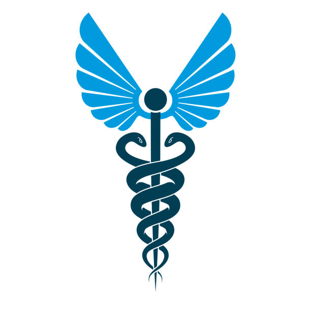 istock Caduceus medical symbol, graphic vector emblem created with wings and snakes. 879015252