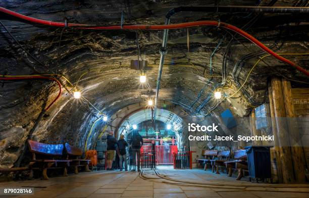 A Few Tourist Waiting Underground In The Mine For The Elevator Stock Photo - Download Image Now