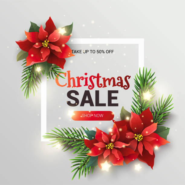 ilustrações de stock, clip art, desenhos animados e ícones de christmas sale promotion banner. - christmas christmas tree flower frame