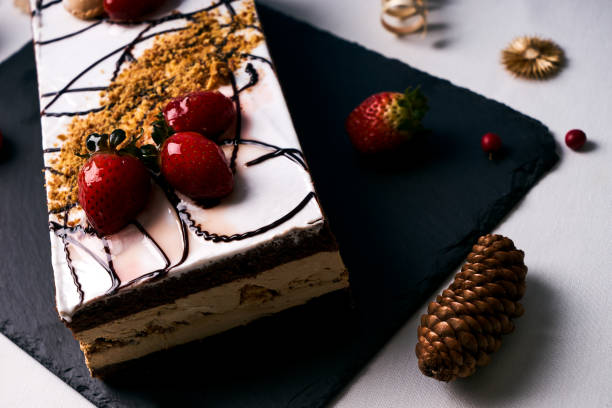 istock Strawberry Christmas cake with whipped cream 879041014