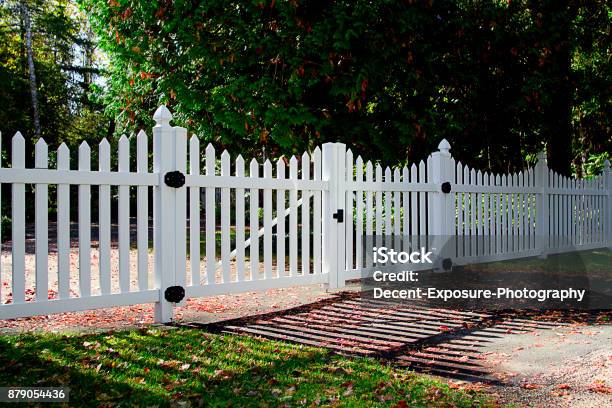 White Fence Stock Photo - Download Image Now - Picket Fence, Driveway, Fence