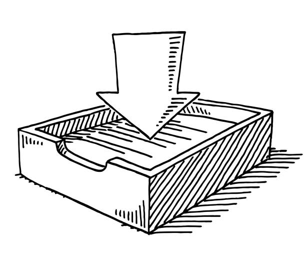 Inbox Symbol Drawing Hand-drawn vector drawing of an Inbox Symbol. Black-and-White sketch on a transparent background (.eps-file). Included files are EPS (v10) and Hi-Res JPG. single object paper box tray stock illustrations