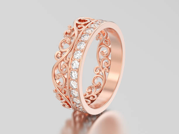 istock 3D illustration rose gold  decorative crown diadem diamond ring on a grey background 879055334