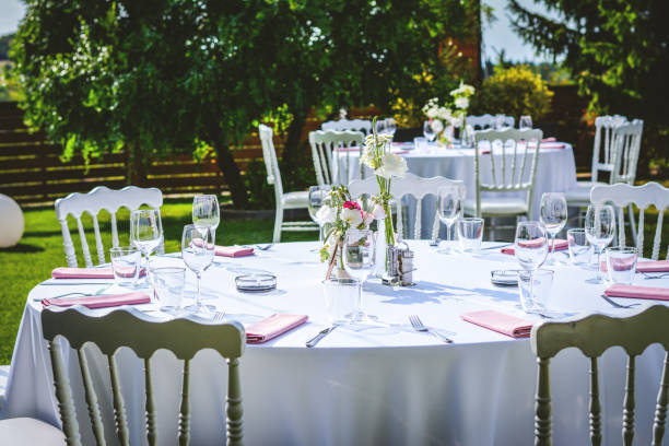istock Wedding Birthday Reception Decoration, Chairs, Tables and Flowers 879069502
