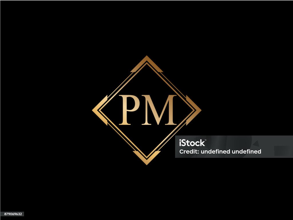 Pm Initial Letter Diamond Shape Golden Logo Stock Illustration