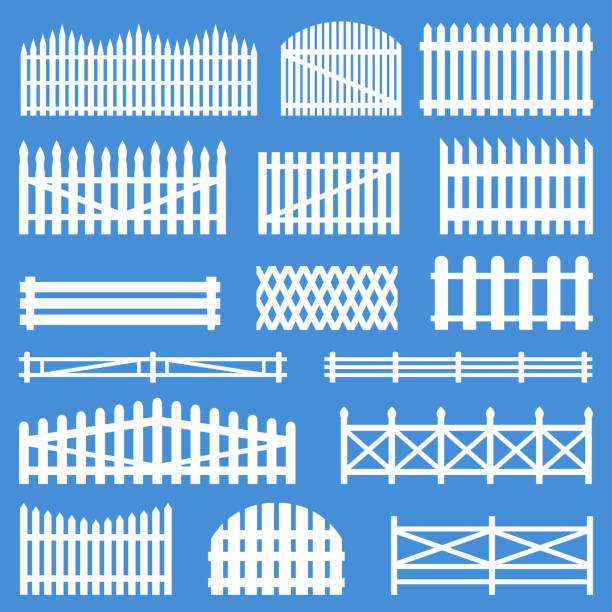 시골 나무 울타리 - picket fence fence picket front or back yard stock illustrations