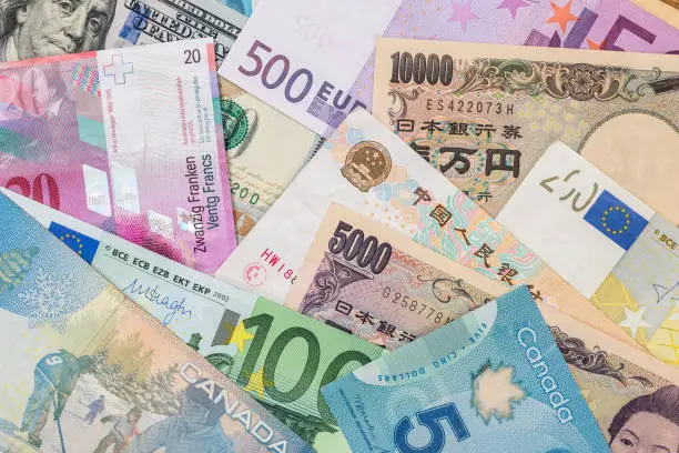 world currency - American dollars, European euro,Swiss franc,Chinese yuan and Japan yen