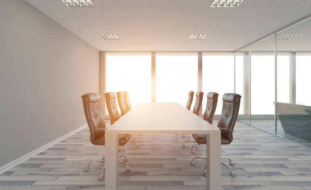 istock Modern office Cabinet. Meeting room. 3D rendering.  Sunset. 879083442