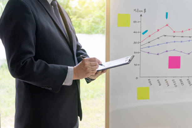 istock businessman stand presentation in business group meeting 879085942