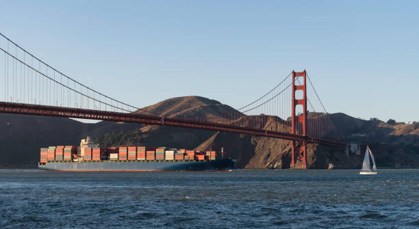 istock Shipping boat run under Golden Gate Bridge 879088986