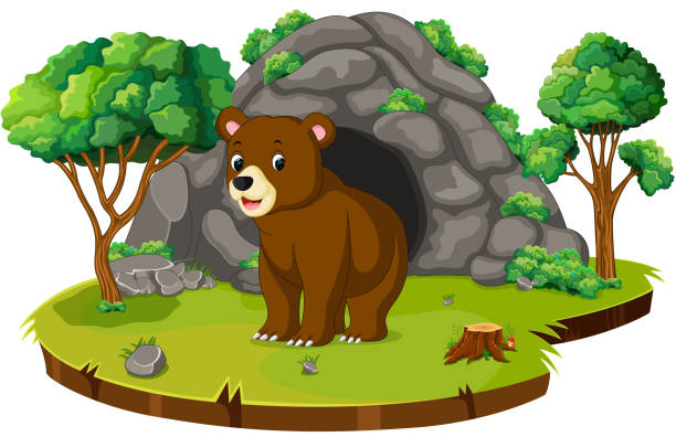 медведь перед пещерой - cave bear stock illustrations