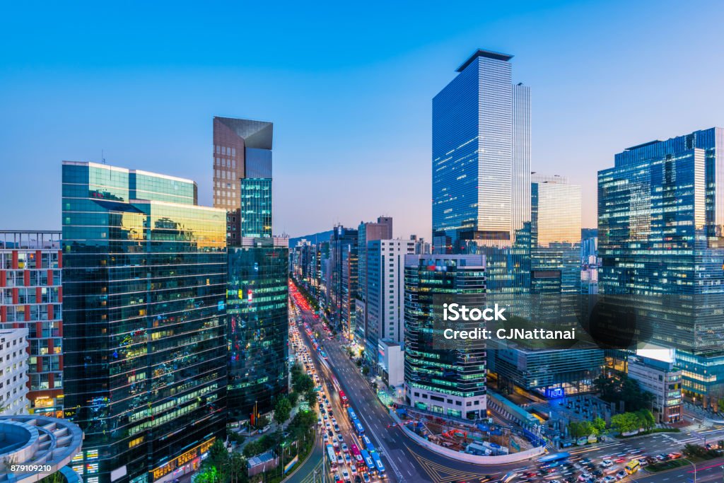 밤에 강남 시티 서울에 교통 강남구에 대한 스톡 사진 및 기타 이미지 - 강남구, 서울, 스카이라인 - iStock
