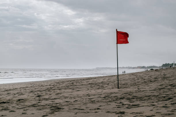 istock Red flag swimming prohibited on the beach 879113098
