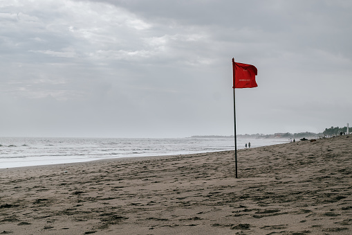 Red flag swimming prohibited on the beach