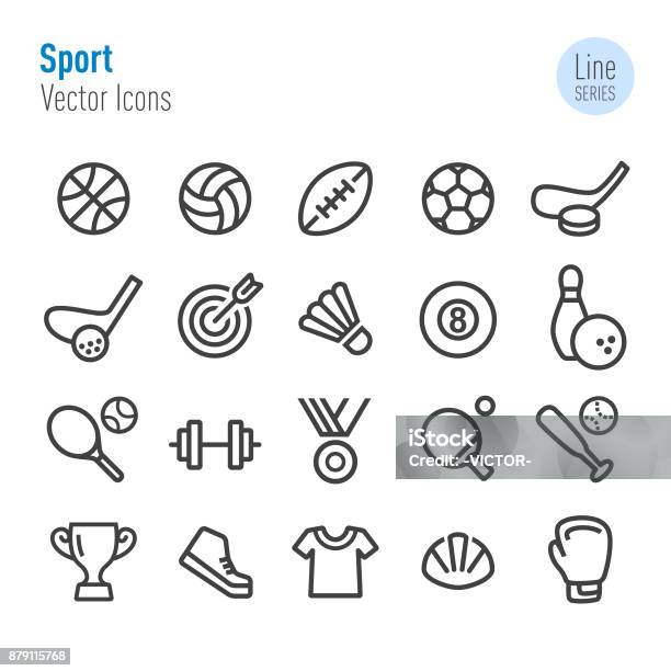 Sport Icons Vector Line Series Stock Illustration - Download Image Now - Icon Symbol, Sport, Sports Ball