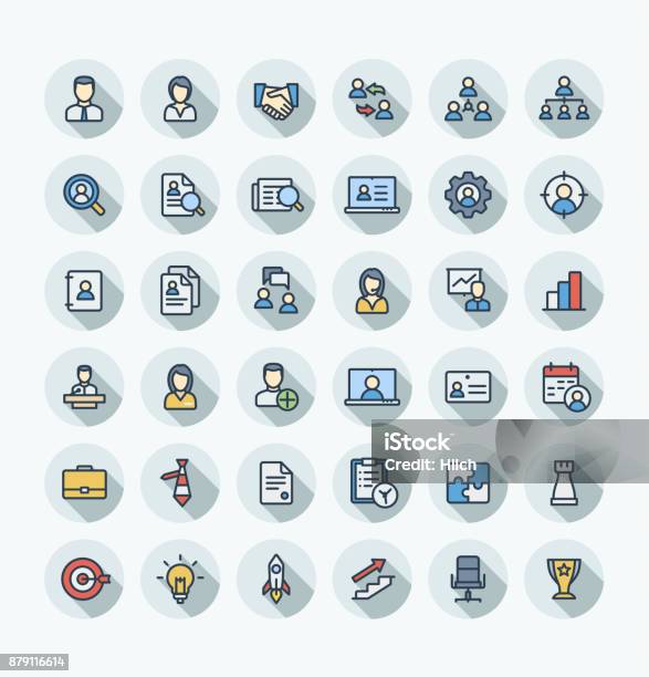 Vector Flat Color Thin Line Icons Set Business And Management Outline Symbols Stock Illustration - Download Image Now
