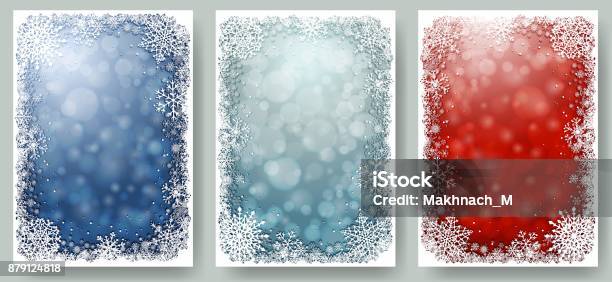 Set Of Christmas Cards With Frame Of Snowflakes Stock Illustration - Download Image Now - Christmas, Snow, Border - Frame