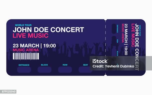 Concert Ticket Template Concert Party Or Festival Ticket Design Template With People Crowd On Background Stock Illustration - Download Image Now