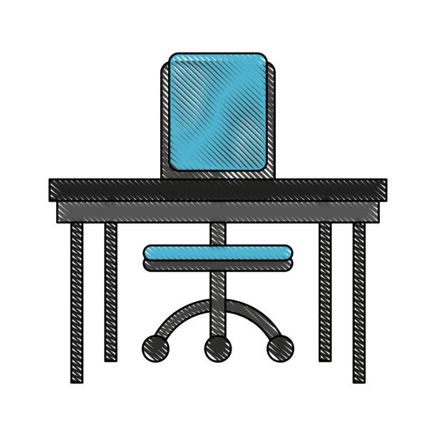 ilustrações, clipart, desenhos animados e ícones de escrivaninha e cadeira de escritório - office chair chair furniture scribble