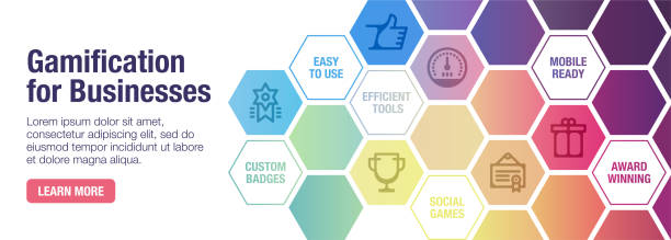 Gamification Banner Gamification vector banner illustration also contains icons for the topic. gamification badge stock illustrations