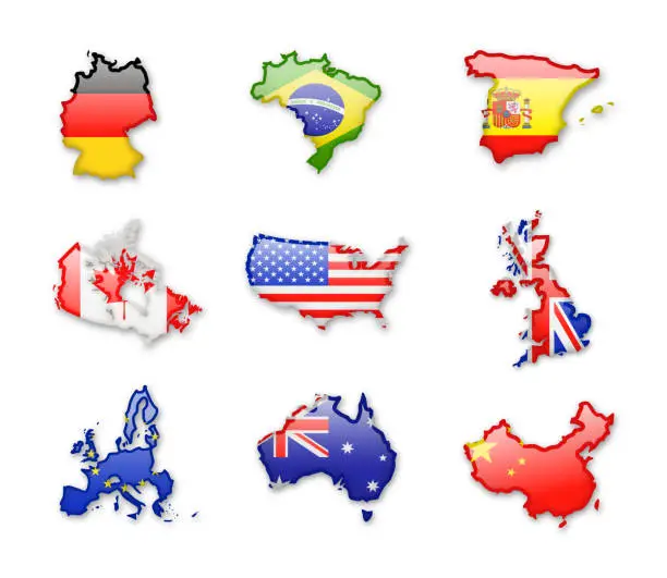 Vector illustration of Collection of worlds largest countries. Vector Icon set.