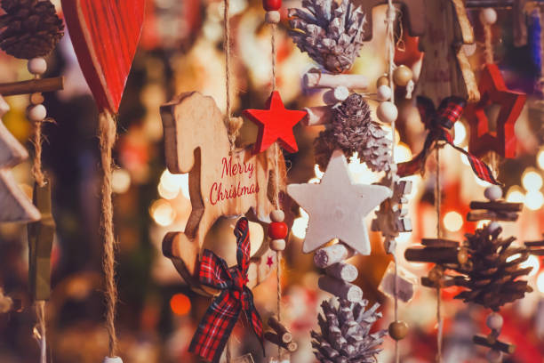 merry christmas, cute festive decoration close up stock photo