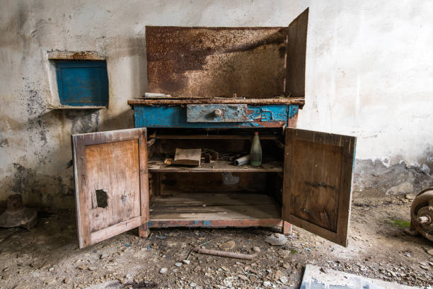 istock Old abandoned factory rooms, empty tool cabinet 879148128