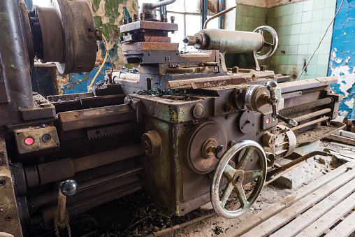 Old abandoned factory rooms, lathes