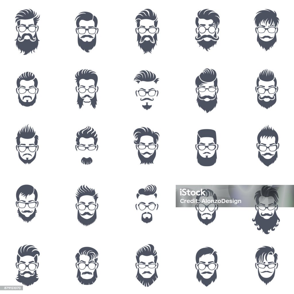 Men Hairstyle Icon Set Stock Illustration - Download Image Now - Beard, Men,  Human Face - iStock