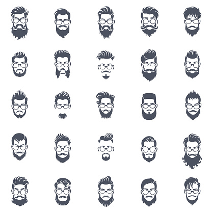 Men Hairstyle Icon Set Stock Illustration - Download Image Now - Beard, Men,  Human Face - iStock